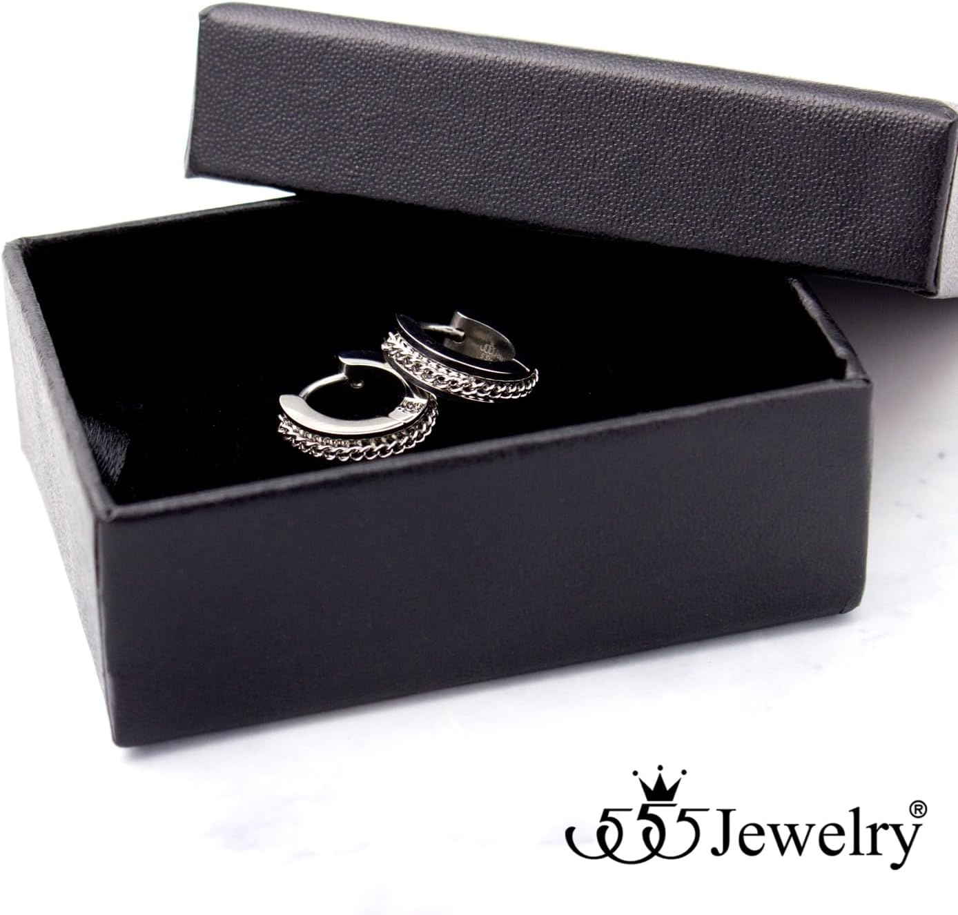 image:image555Jewelry Stainless Steel Unisex Curb Chain Huggie Hoop EarringsSilver