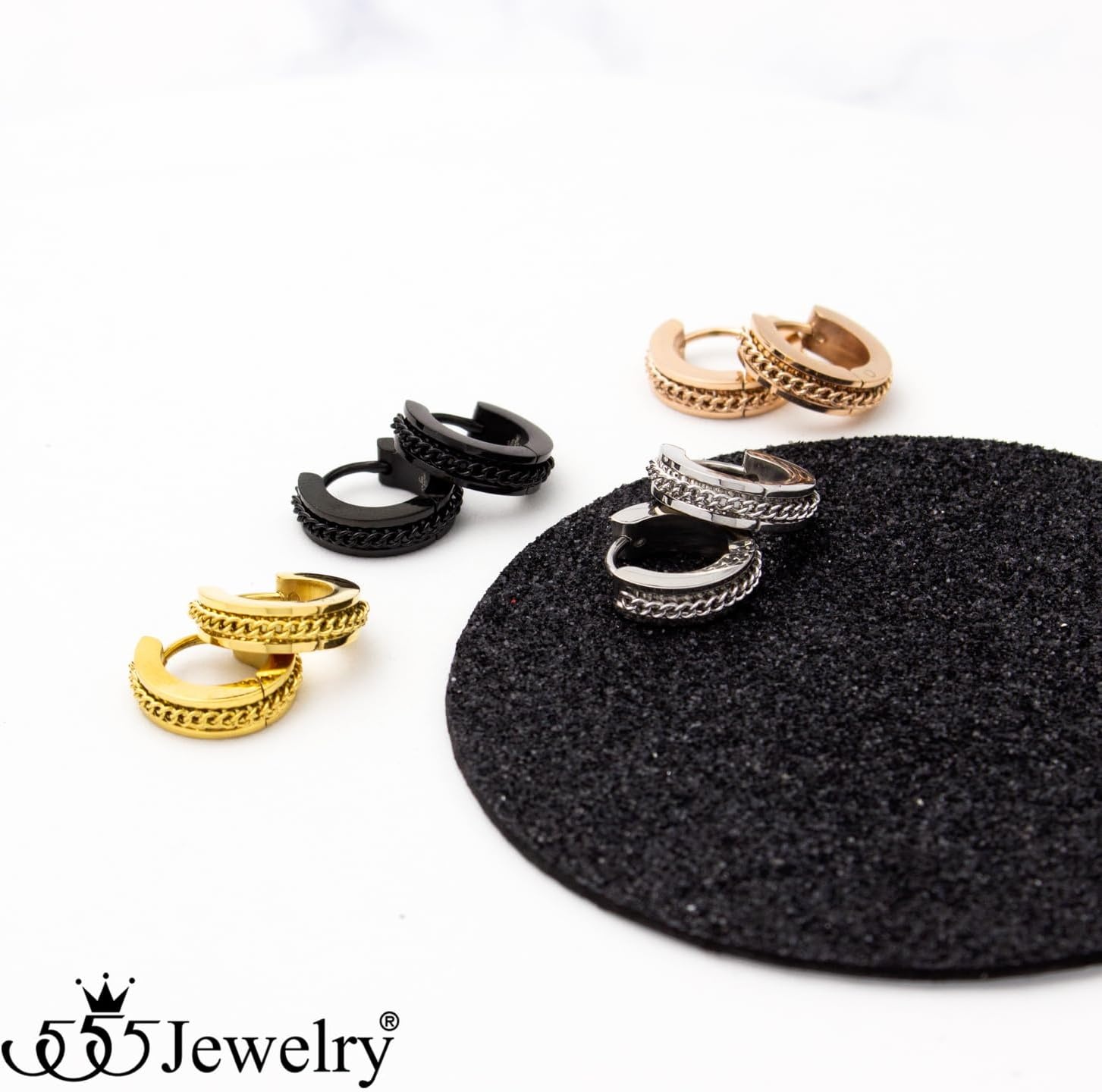 image:image555Jewelry Stainless Steel Unisex Curb Chain Huggie Hoop EarringsSilver
