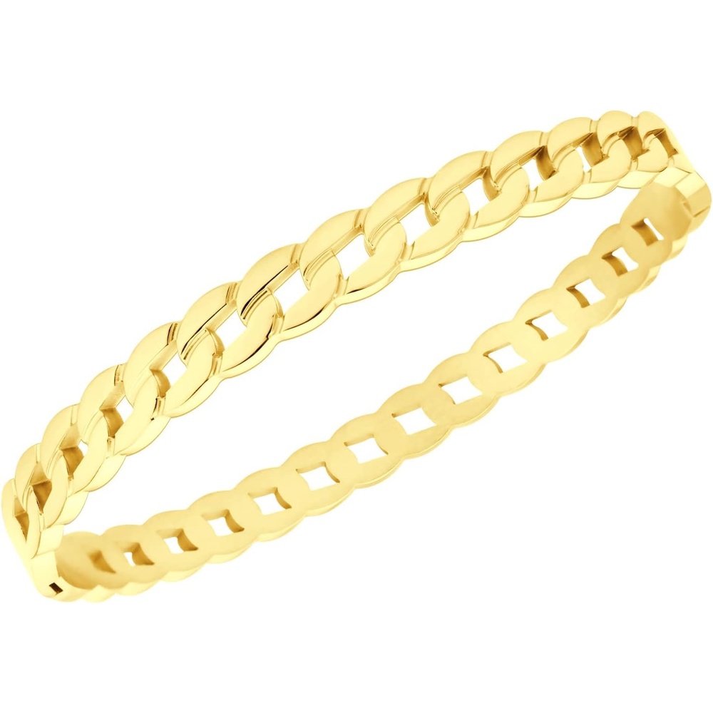image:image555Jewelry Stainless Steel Hinged Cuff Curb Link Bangle Bracelet for Women amp MenGold