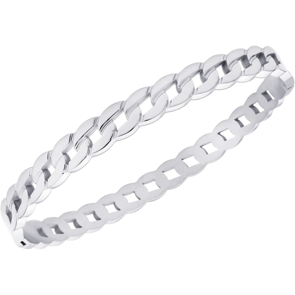 image:image555Jewelry Stainless Steel Hinged Cuff Curb Link Bangle Bracelet for Women amp MenSilver