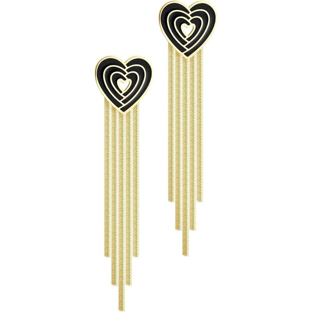 image:image555Jewelry Stainless Steel Long Drop Dangle Tassel Heart Earrings for WomenGold