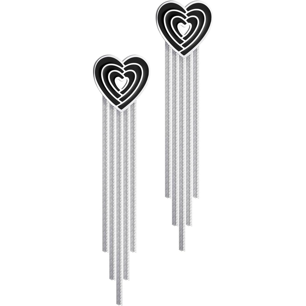 image:image555Jewelry Stainless Steel Long Drop Dangle Tassel Heart Earrings for WomenSilver