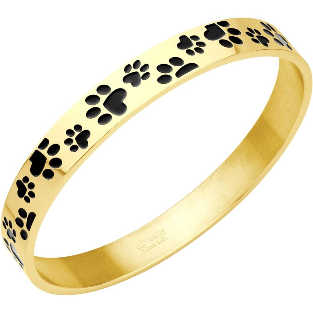 image:image555Jewelry Stainless Steel Solid SlipOn Dog Lover Paw Cuff Bangle for Women amp LadiesGold