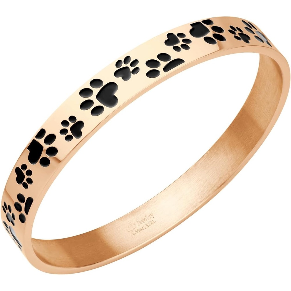image:image555Jewelry Stainless Steel Solid SlipOn Dog Lover Paw Cuff Bangle for Women amp LadiesRose Gold