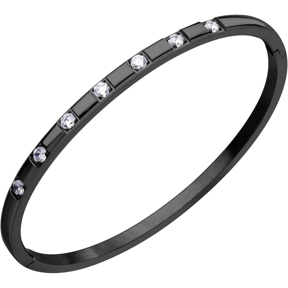 image:image555Jewelry Stainless Steel Thin CZ Cuff Hinged Bangle Bracelet for WomenBlack