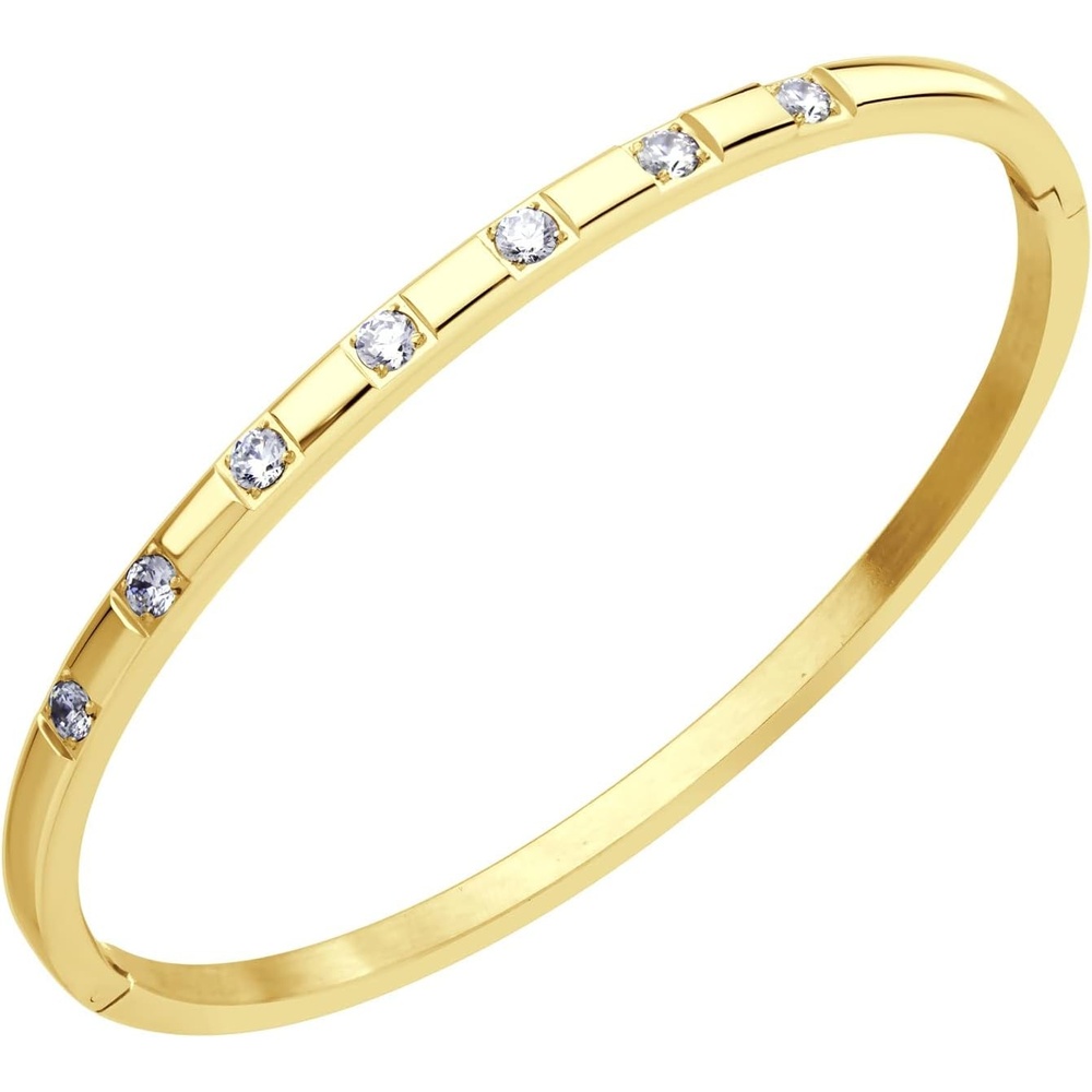 image:image555Jewelry Stainless Steel Thin CZ Cuff Hinged Bangle Bracelet for WomenGold