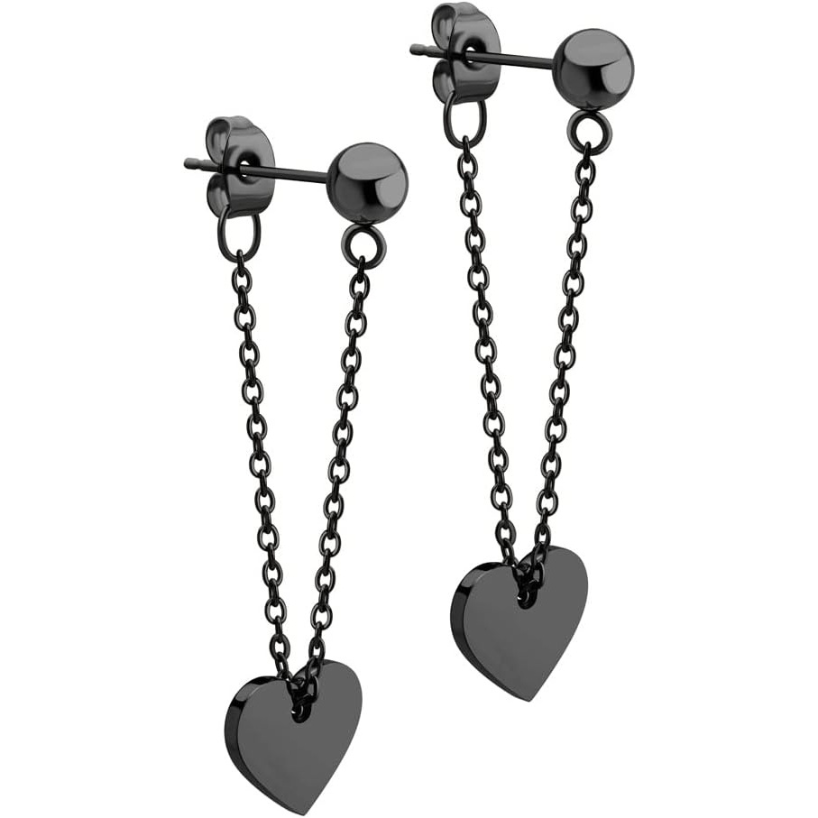 image:image555Jewelry Stainless Steel Threader Dangle Heart Earrings for Women Hypoallergenic Fashion Stud EarringsBlack