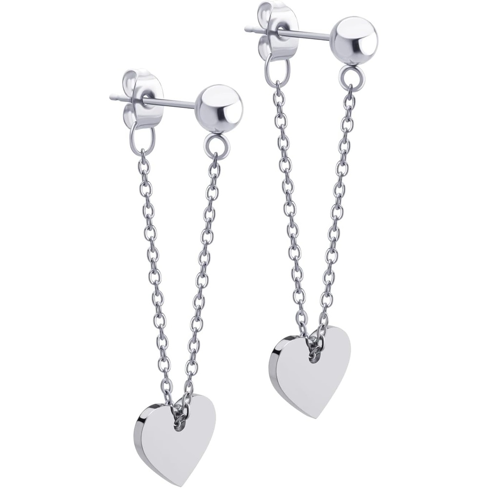 image:image555Jewelry Stainless Steel Threader Dangle Heart Earrings for Women Hypoallergenic Fashion Stud EarringsSilver