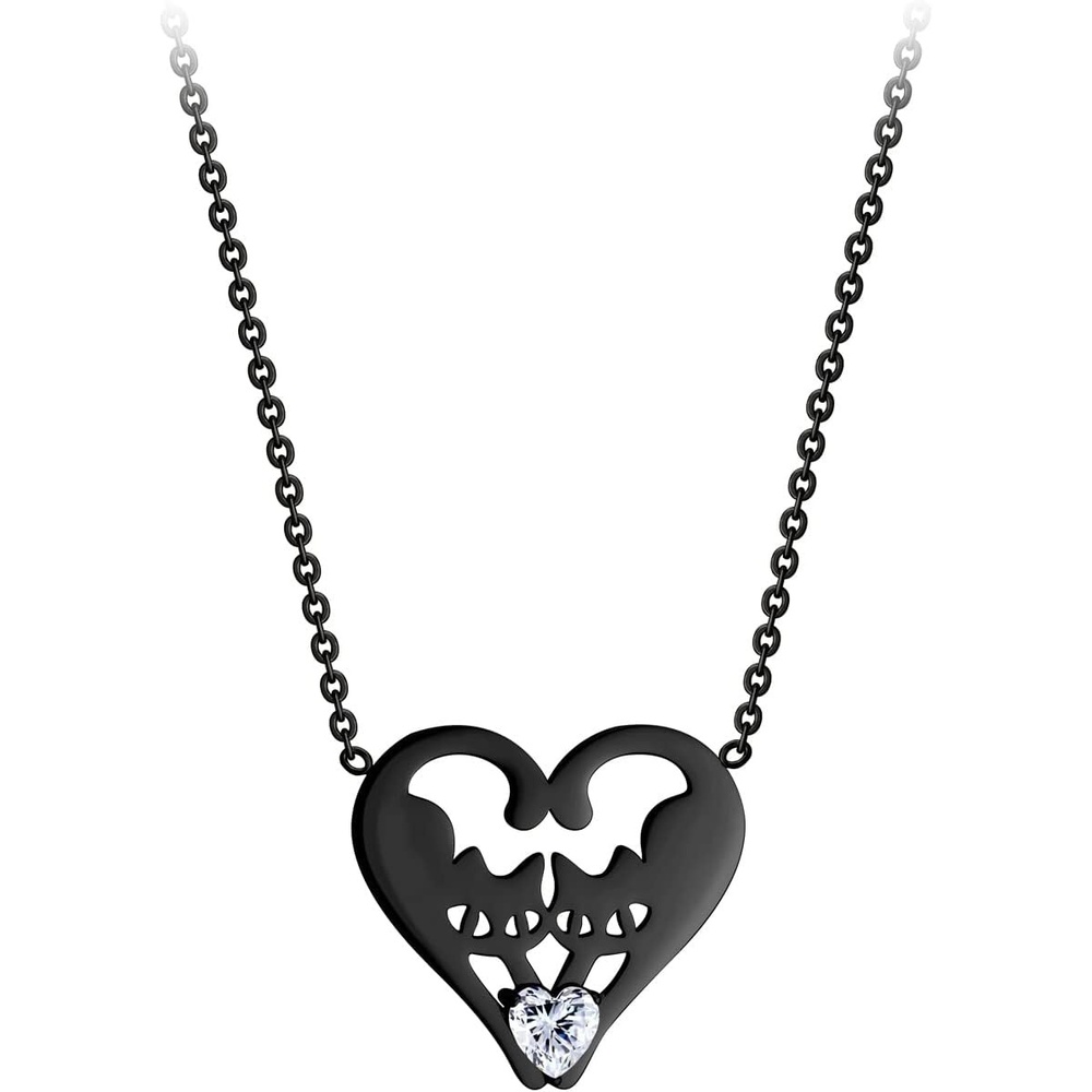image:image555Jewelry Stainless Steel Twin Cats Heart CZ Necklace for Women amp GirlsBlack