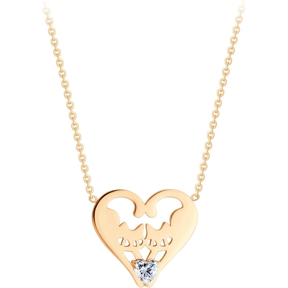 image:image555Jewelry Stainless Steel Twin Cats Heart CZ Necklace for Women amp GirlsRose Gold