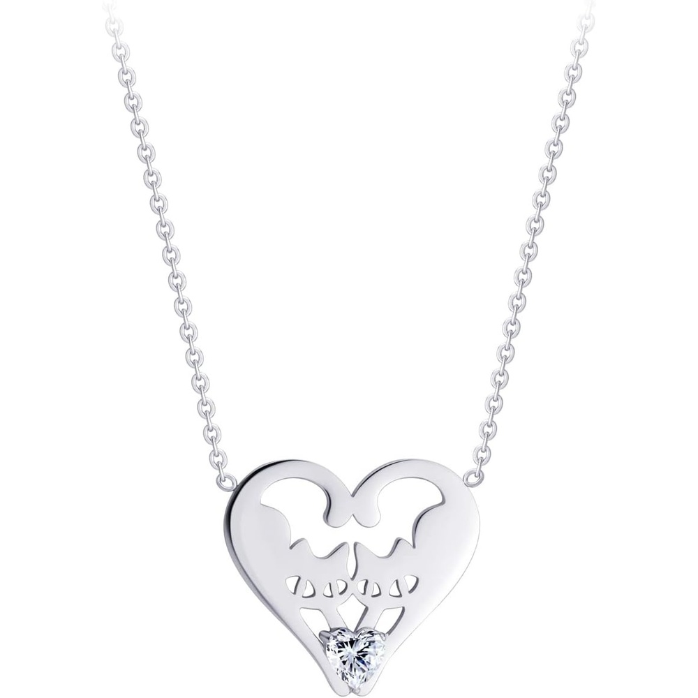 image:image555Jewelry Stainless Steel Twin Cats Heart CZ Necklace for Women amp GirlsSilver