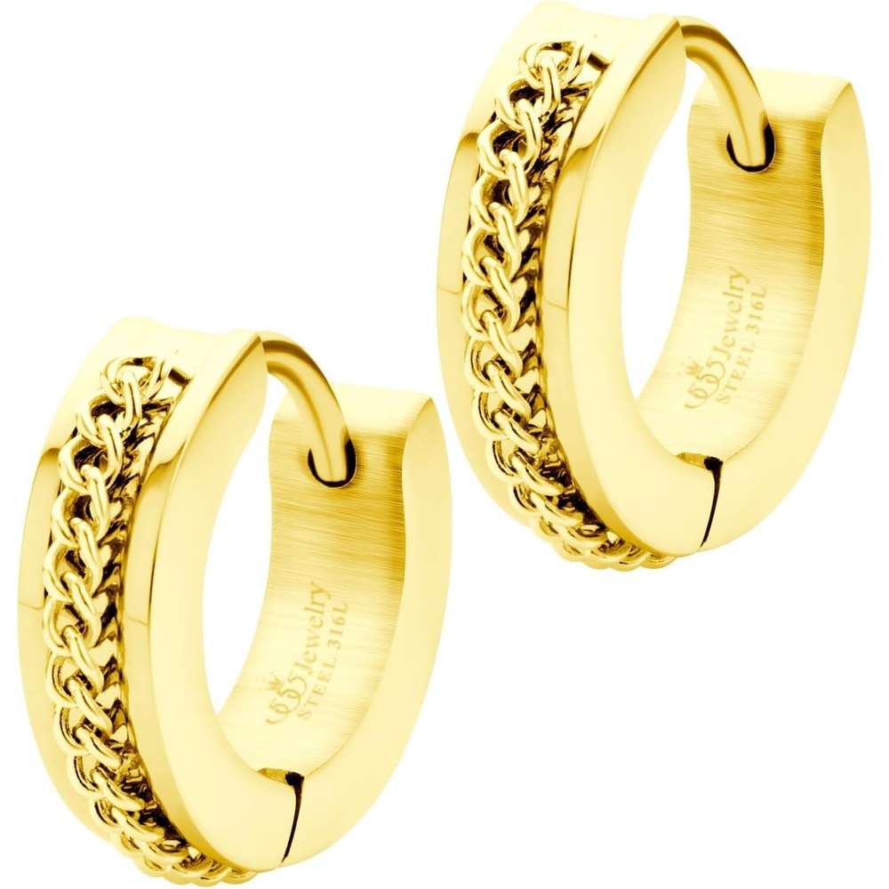 image:image555Jewelry Stainless Steel Unisex Curb Chain Huggie Hoop EarringsGold