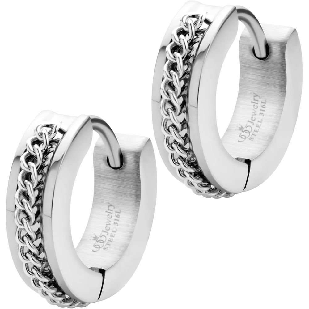 image:image555Jewelry Stainless Steel Unisex Curb Chain Huggie Hoop EarringsSilver