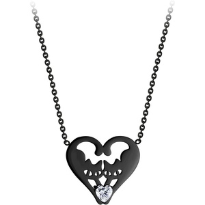 image:image555Jewelry Stainless Steel Twin Cats Heart CZ Necklace for Women amp GirlsBlack