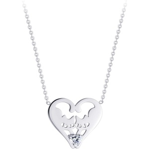 image:image555Jewelry Stainless Steel Twin Cats Heart CZ Necklace for Women amp GirlsSilver