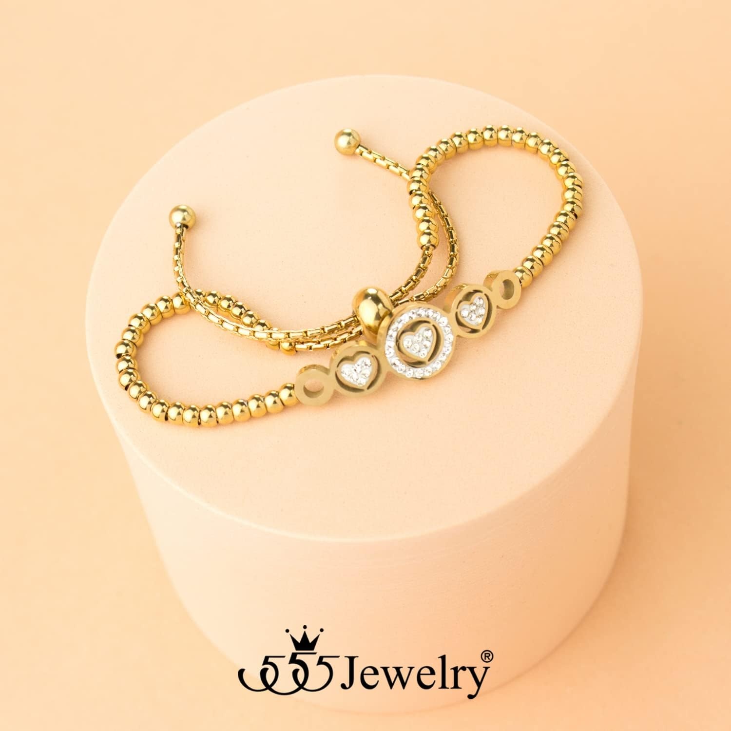 image:image555Jewelry Adjustable Slider Cuff CZ Hearts Bolo Bracelet for Women amp LadiesGold
