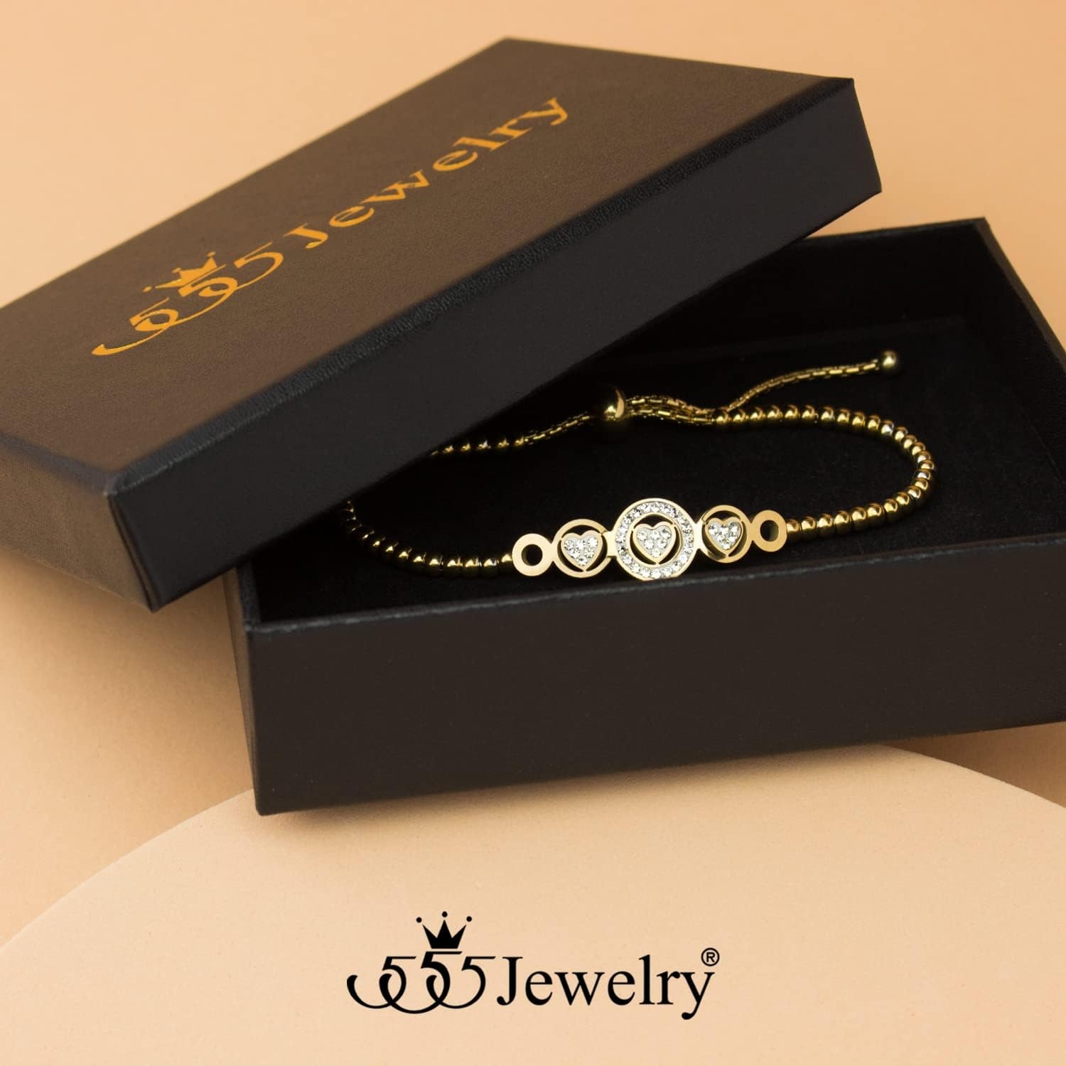 image:image555Jewelry Adjustable Slider Cuff CZ Hearts Bolo Bracelet for Women amp LadiesGold