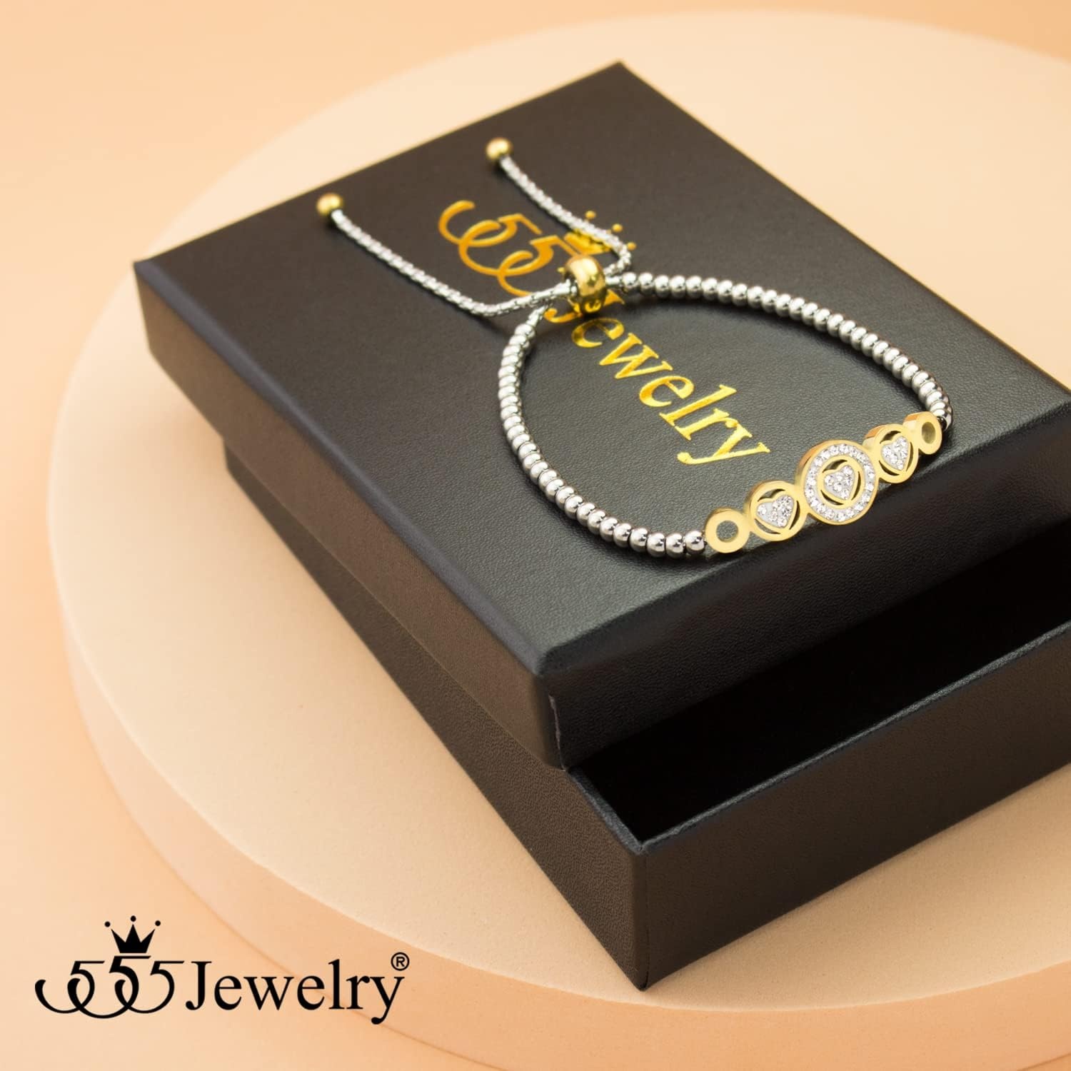 image:image555Jewelry Adjustable Slider Cuff CZ Hearts Bolo Bracelet for Women amp LadiesSilverGold