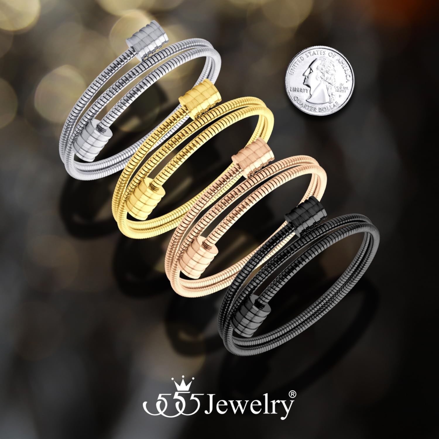 image:image555Jewelry Adjustable Spiral Coil Wire Wrap Bangle Cuff Bracelet for Men amp WomenBlack