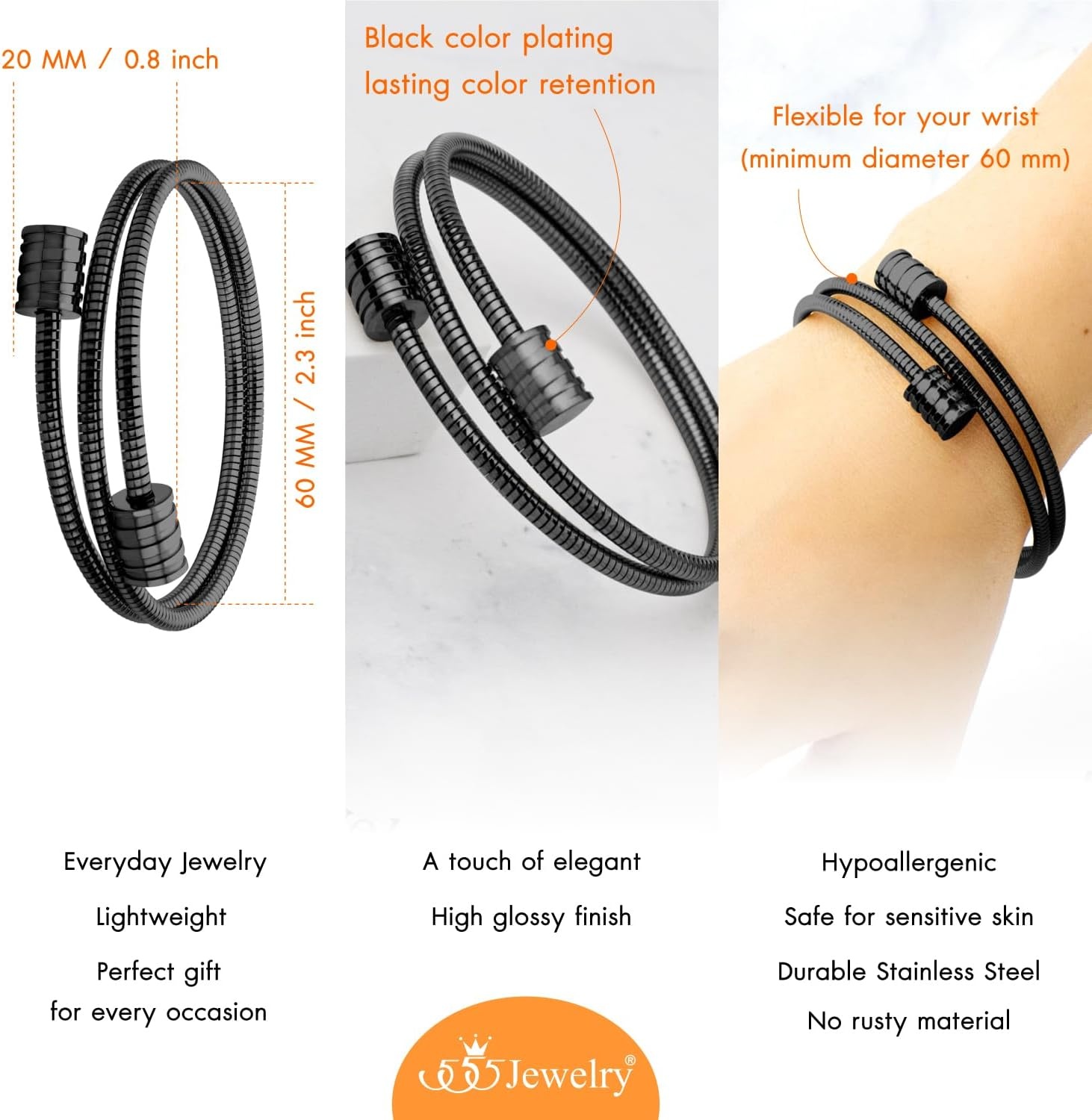 image:image555Jewelry Adjustable Spiral Coil Wire Wrap Bangle Cuff Bracelet for Men amp WomenBlack