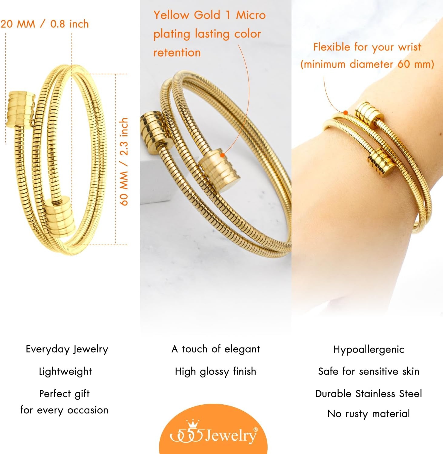 image:image555Jewelry Adjustable Spiral Coil Wire Wrap Bangle Cuff Bracelet for Men amp WomenGold