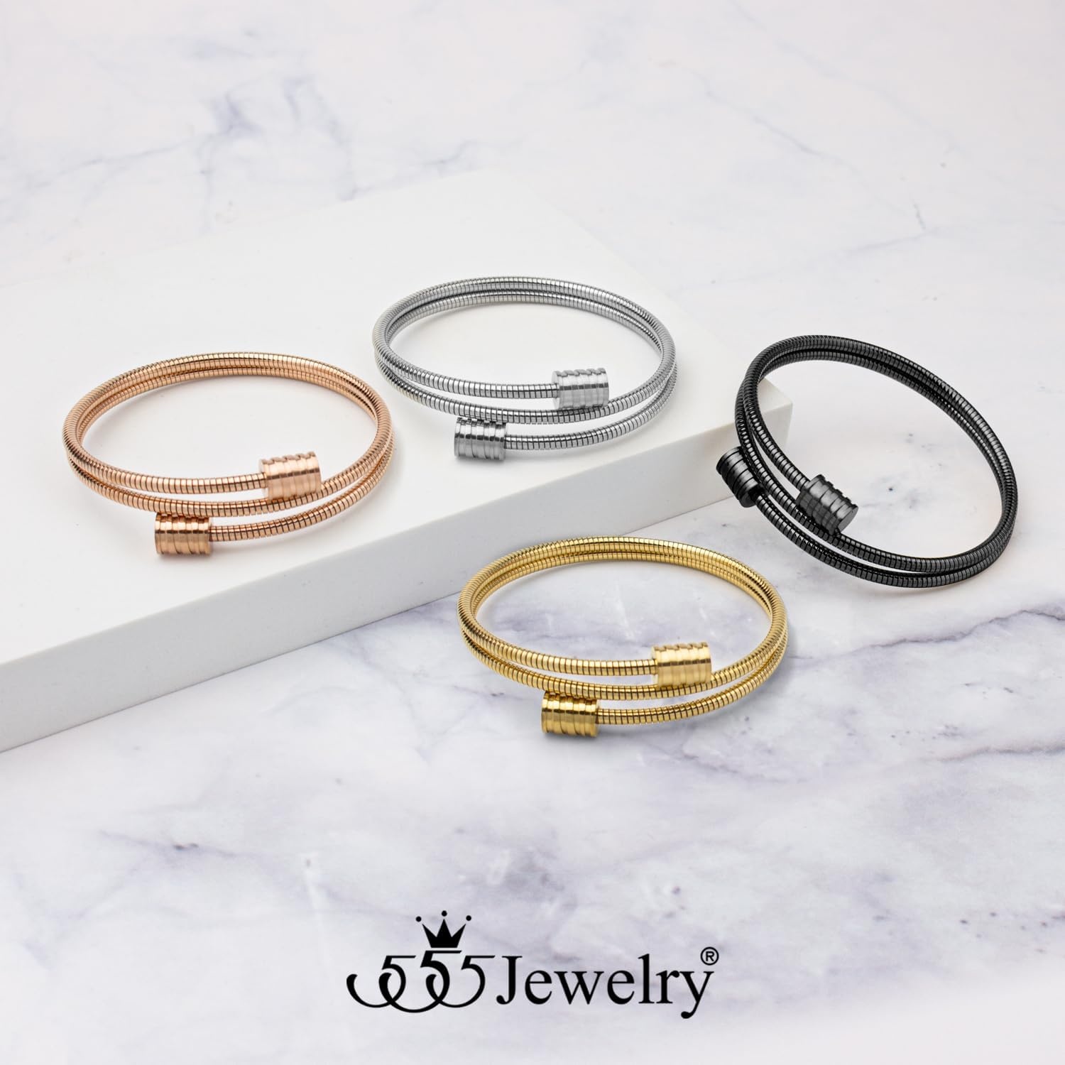 image:image555Jewelry Adjustable Spiral Coil Wire Wrap Bangle Cuff Bracelet for Men amp WomenRose Gold