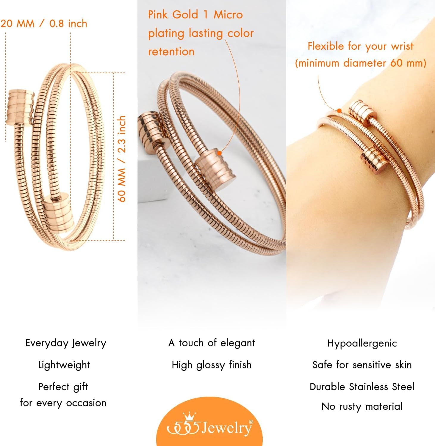 image:image555Jewelry Adjustable Spiral Coil Wire Wrap Bangle Cuff Bracelet for Men amp WomenRose Gold