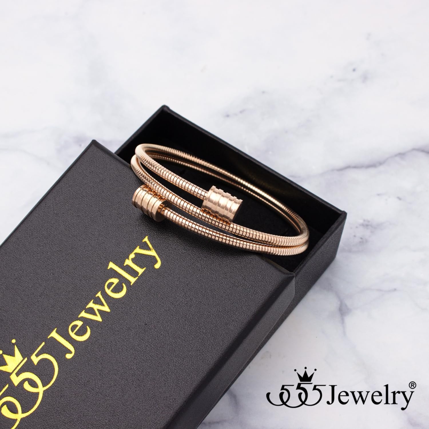 image:image555Jewelry Adjustable Spiral Coil Wire Wrap Bangle Cuff Bracelet for Men amp WomenRose Gold