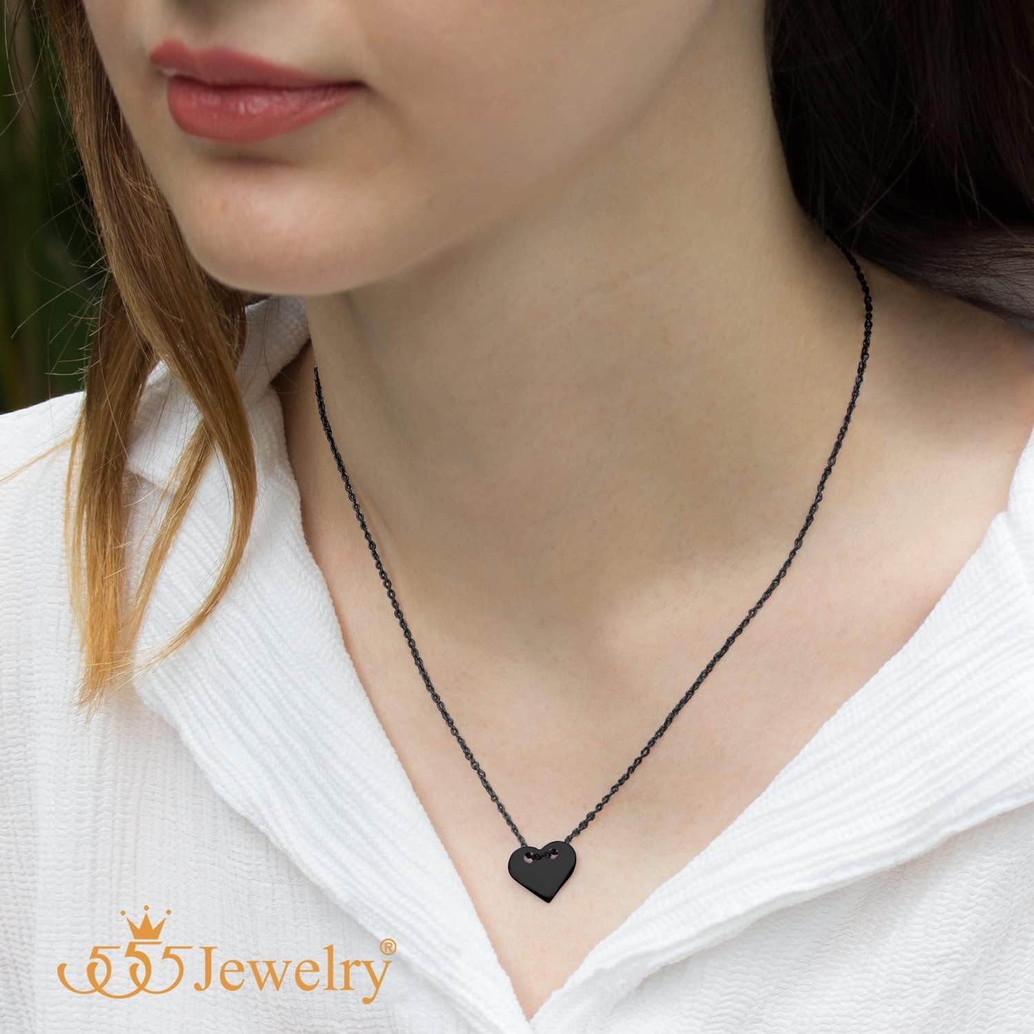 image:image555Jewelry Dainty Stainless Steel Sliding Heart Necklace for Women amp LadiesBlack