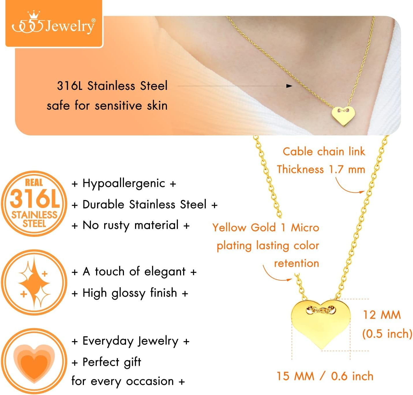 image:image555Jewelry Dainty Stainless Steel Sliding Heart Necklace for Women amp LadiesGold