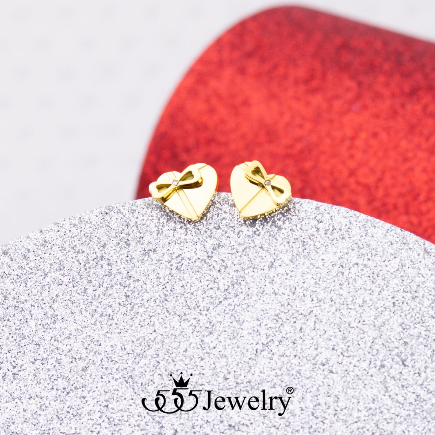image:image555Jewelry Delicate Small Heart amp bowknot Stud Earrings for Women amp LadiesGold
