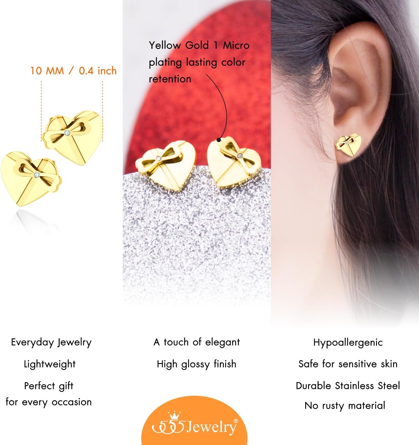 image:image555Jewelry Delicate Small Heart amp bowknot Stud Earrings for Women amp LadiesGold