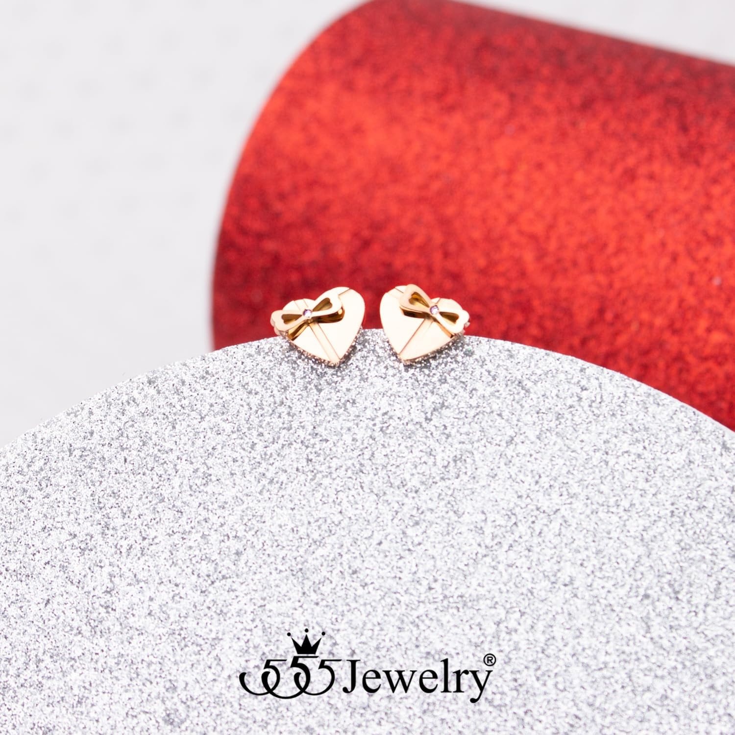 image:image555Jewelry Delicate Small Heart amp bowknot Stud Earrings for Women amp LadiesRose Gold