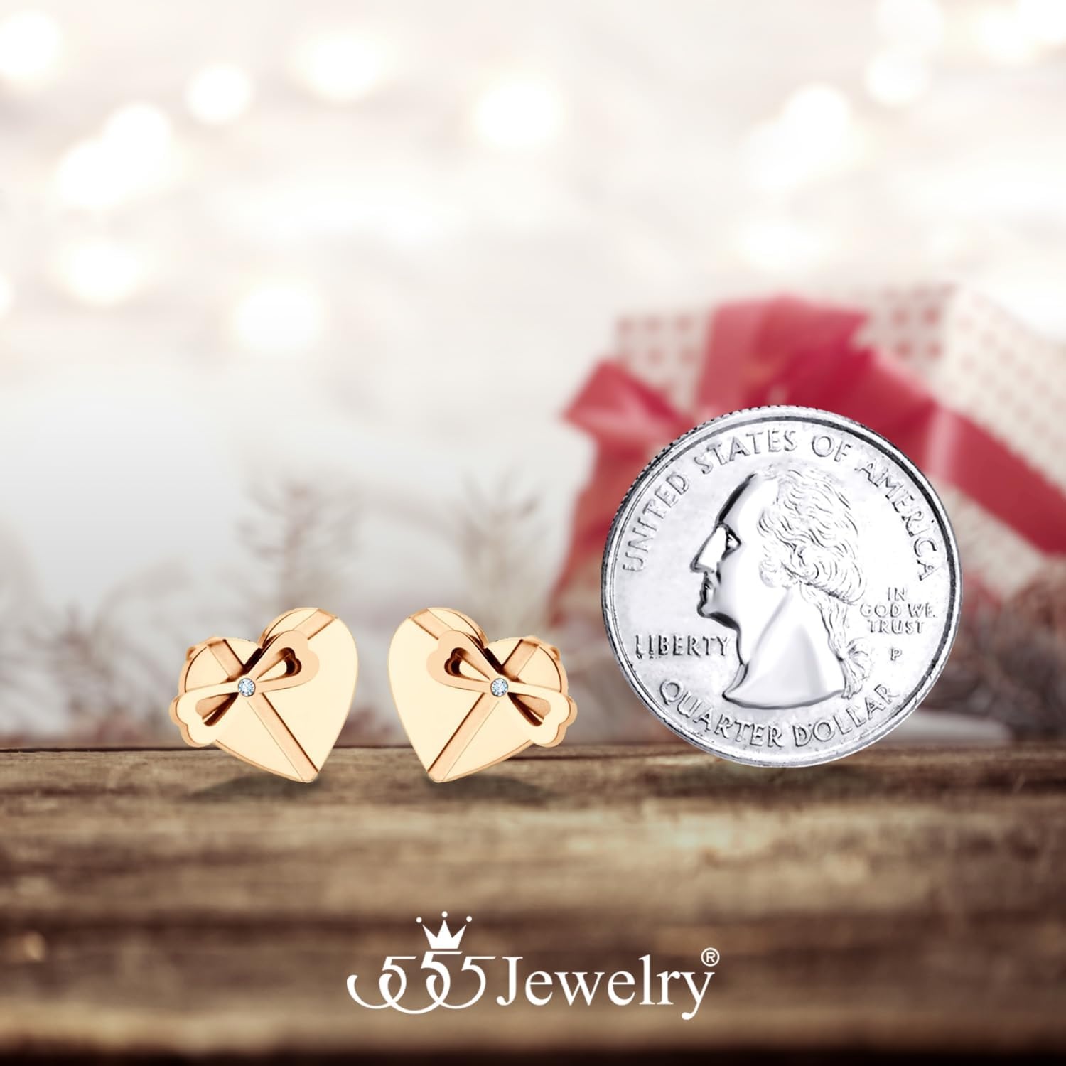 image:image555Jewelry Delicate Small Heart amp bowknot Stud Earrings for Women amp LadiesRose Gold