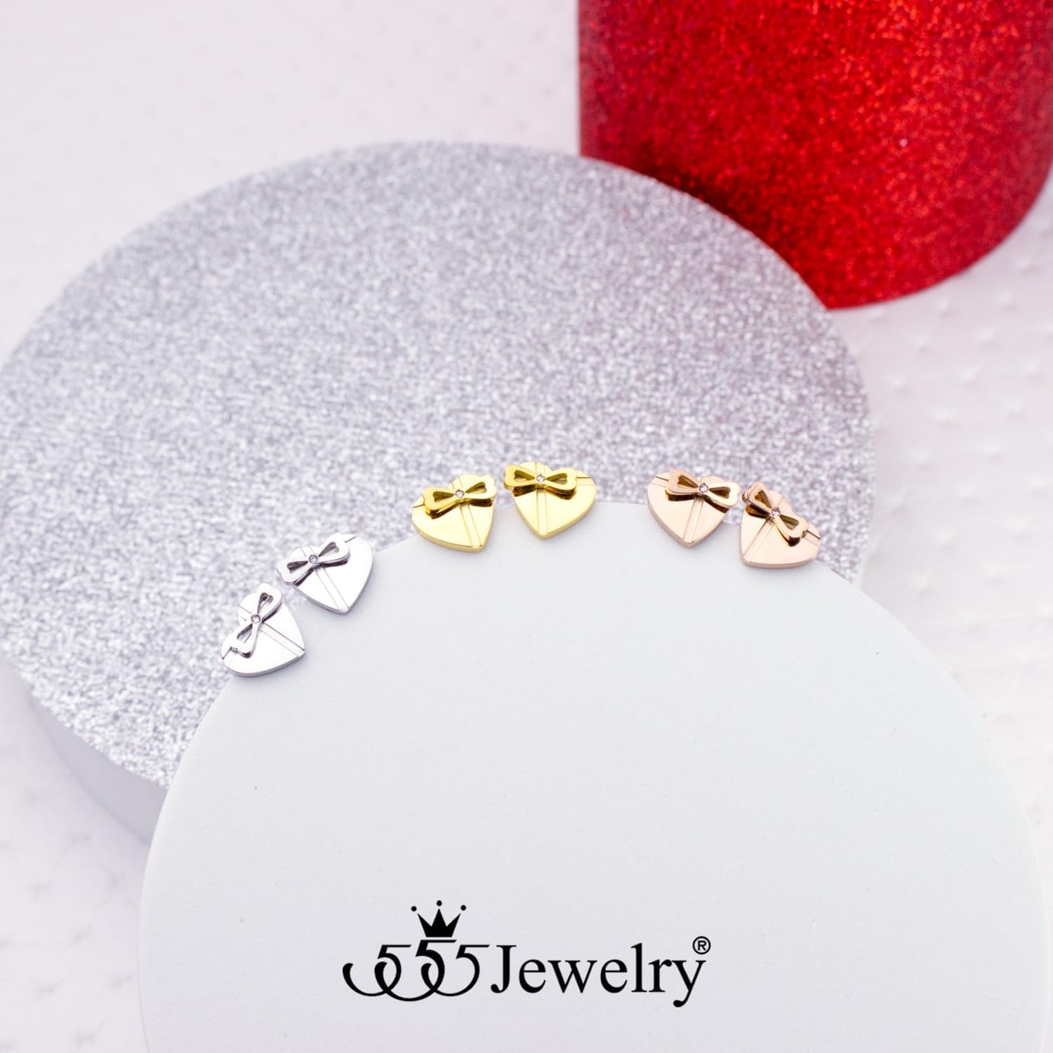 image:image555Jewelry Delicate Small Heart amp bowknot Stud Earrings for Women amp LadiesRose Gold