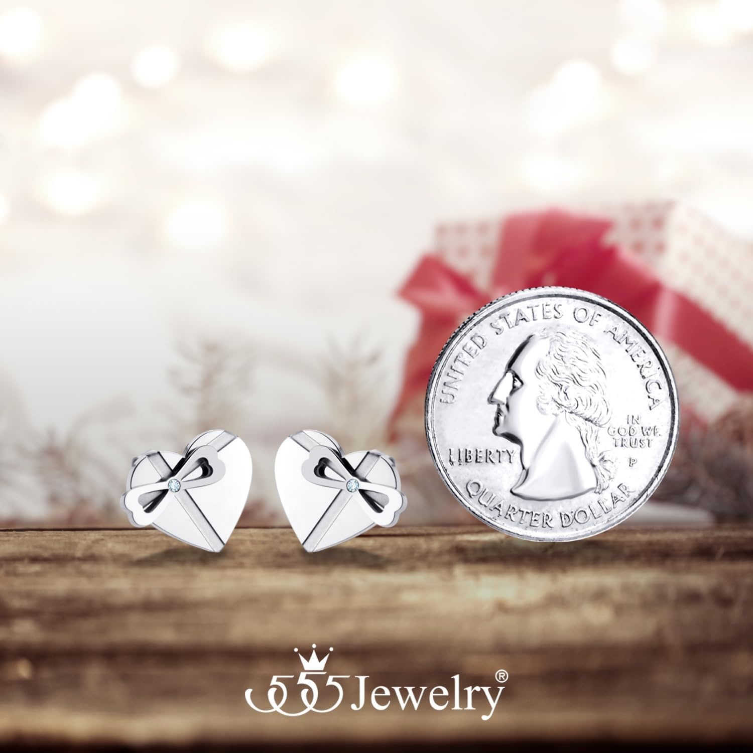 image:image555Jewelry Delicate Small Heart amp bowknot Stud Earrings for Women amp LadiesSilver