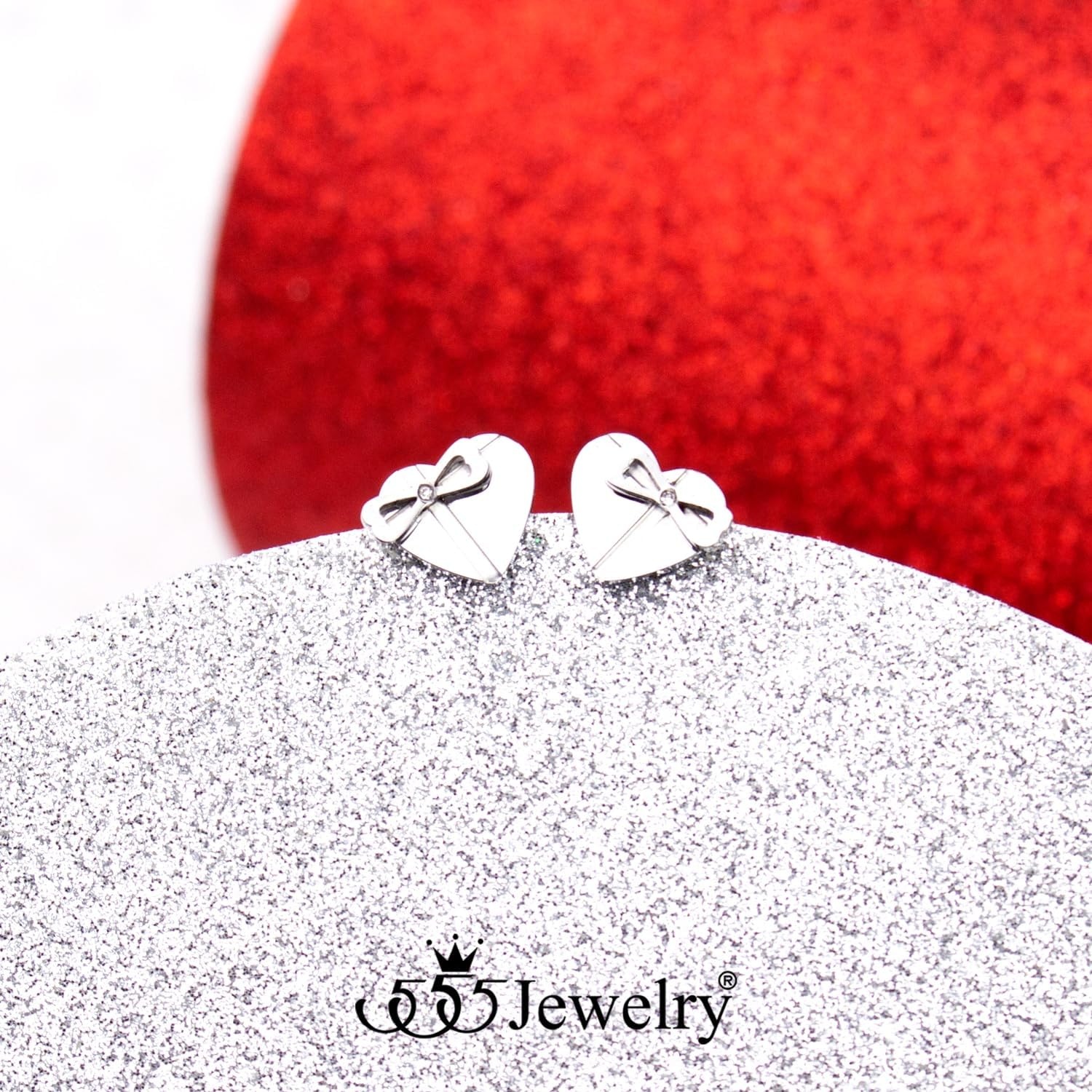 image:image555Jewelry Delicate Small Heart amp bowknot Stud Earrings for Women amp LadiesSilver