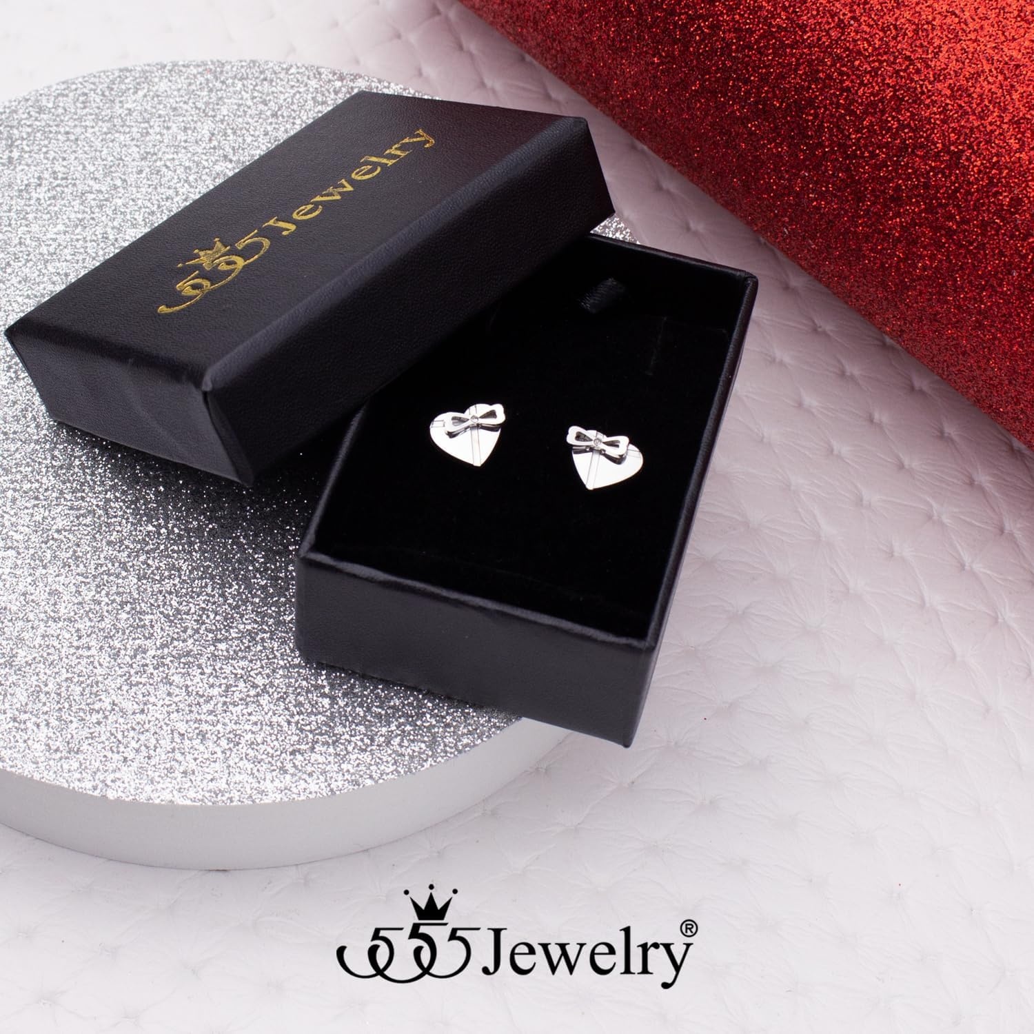image:image555Jewelry Delicate Small Heart amp bowknot Stud Earrings for Women amp LadiesSilver