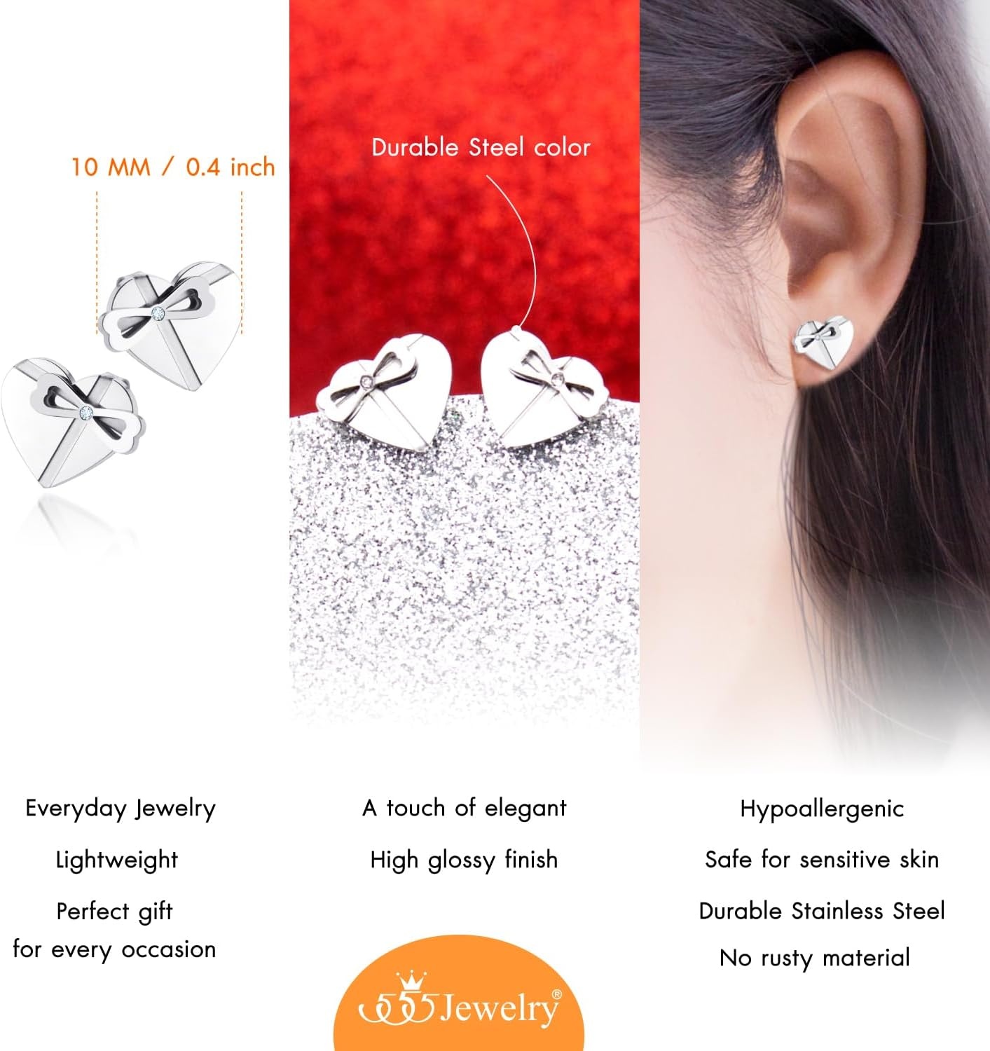 image:image555Jewelry Delicate Small Heart amp bowknot Stud Earrings for Women amp LadiesSilver