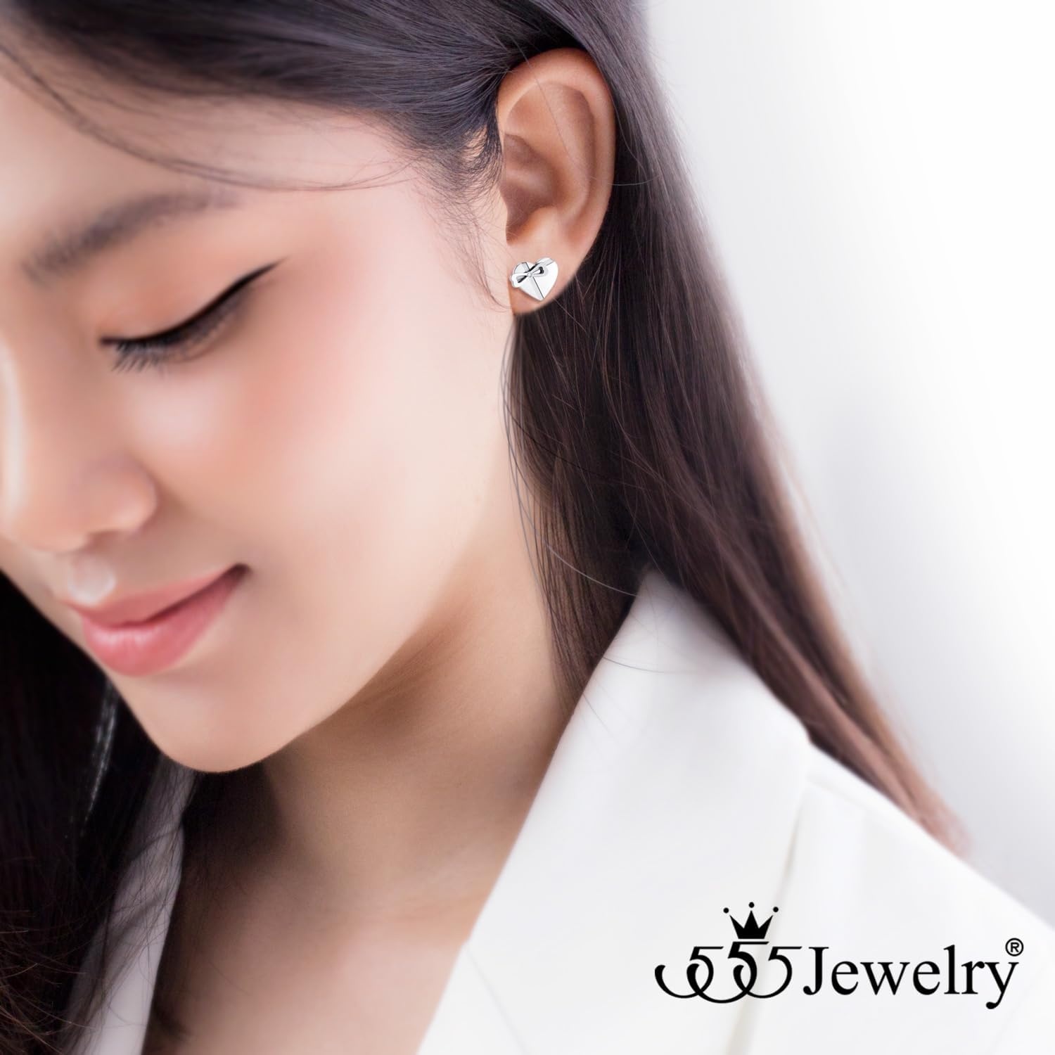 image:image555Jewelry Delicate Small Heart amp bowknot Stud Earrings for Women amp LadiesSilver
