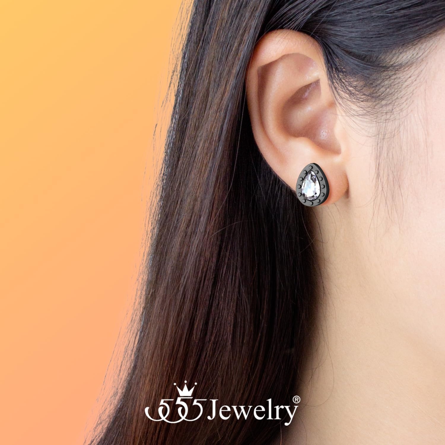 image:image555Jewelry Hypoallergenic Stainless Steel Sparkly CZ Teardrop Bridal Stud Earrings for WomenBlack