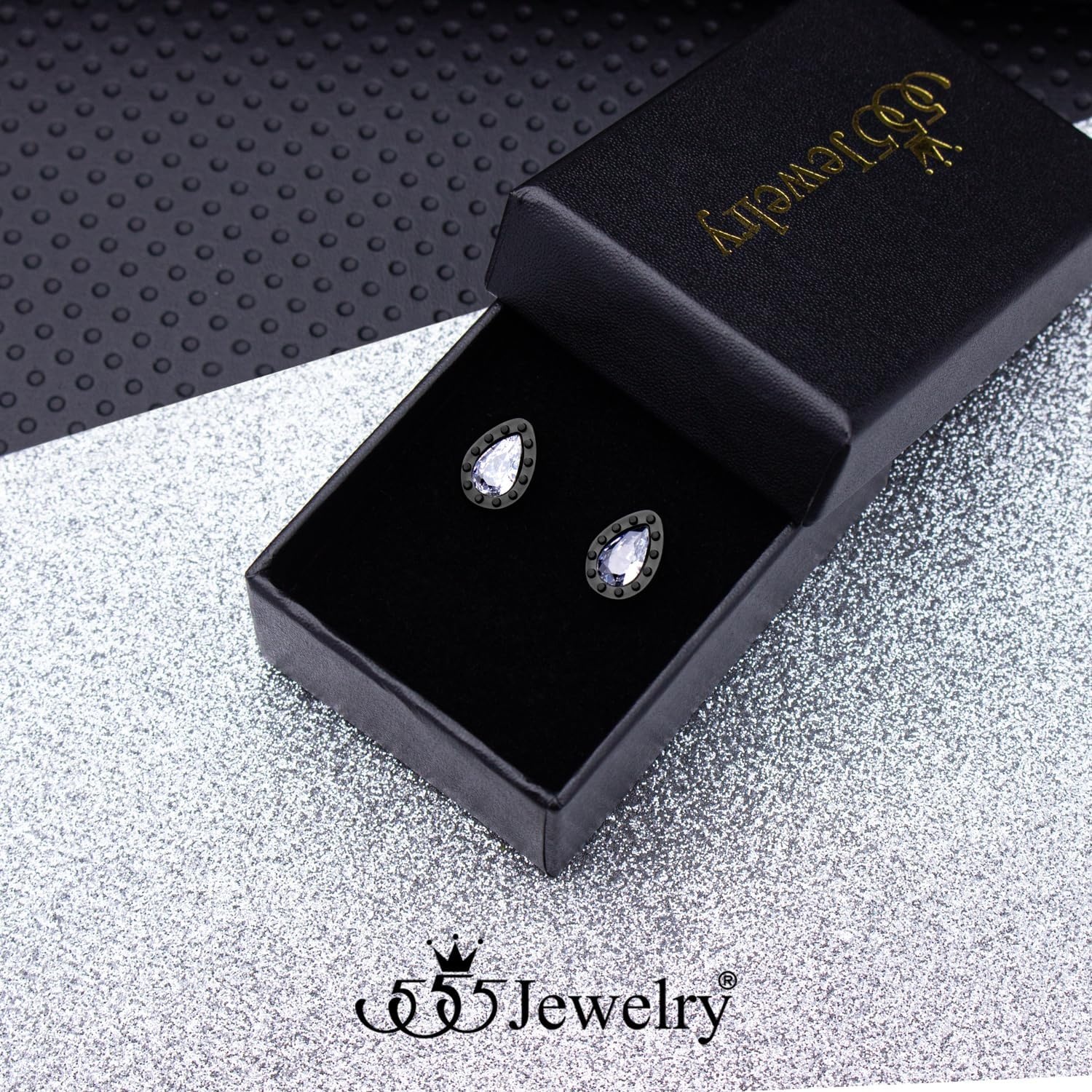image:image555Jewelry Hypoallergenic Stainless Steel Sparkly CZ Teardrop Bridal Stud Earrings for WomenBlack