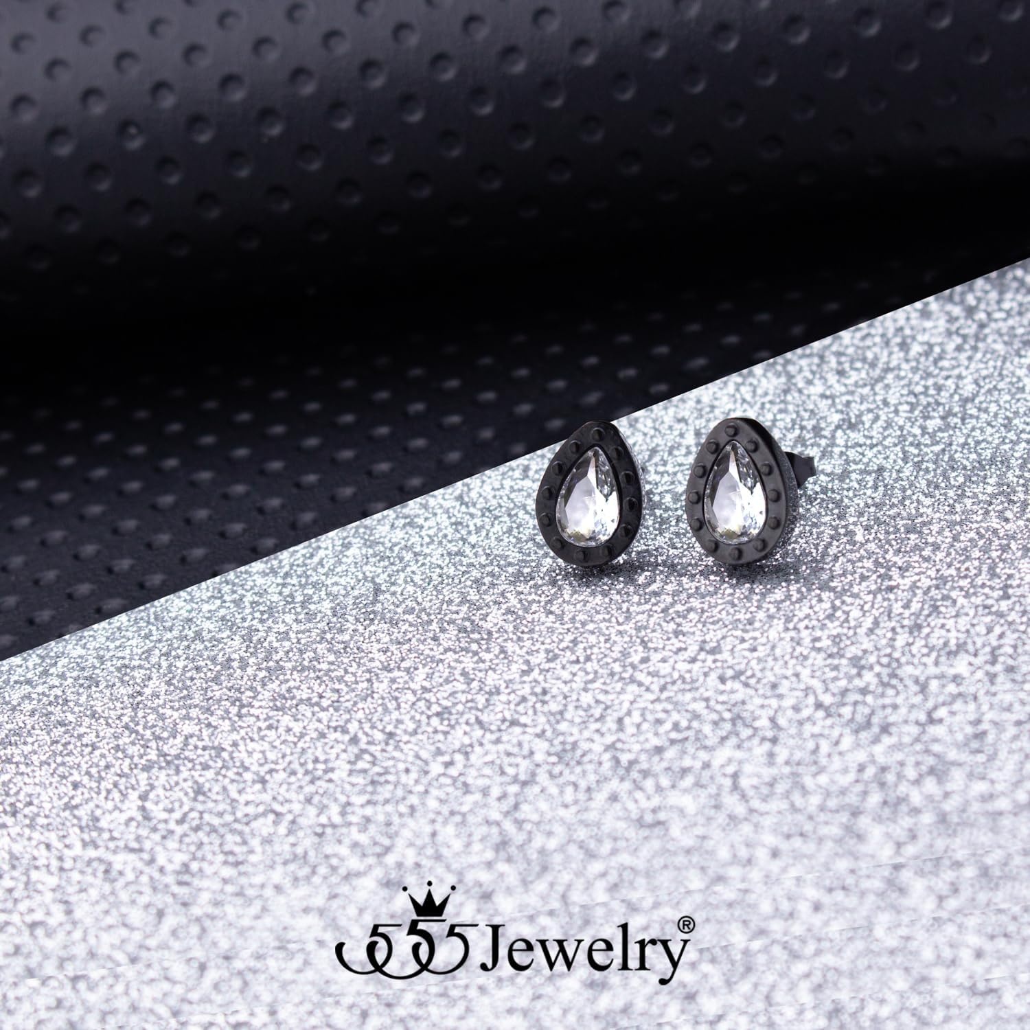 image:image555Jewelry Hypoallergenic Stainless Steel Sparkly CZ Teardrop Bridal Stud Earrings for WomenBlack