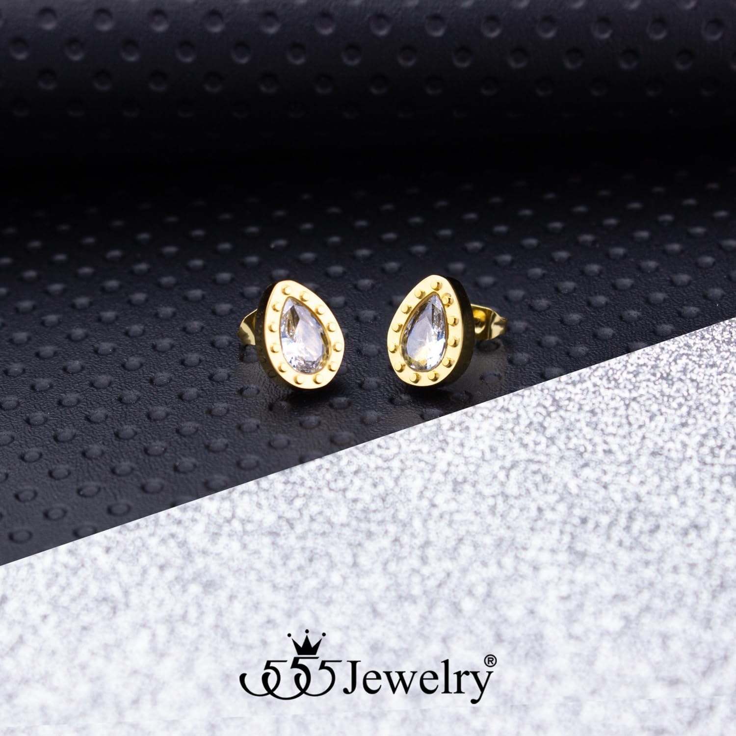 image:image555Jewelry Hypoallergenic Stainless Steel Sparkly CZ Teardrop Bridal Stud Earrings for WomenGold