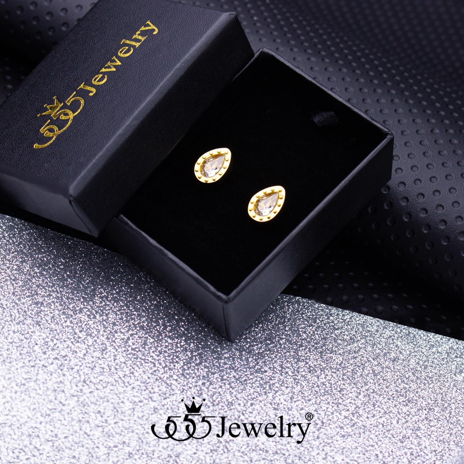 image:image555Jewelry Hypoallergenic Stainless Steel Sparkly CZ Teardrop Bridal Stud Earrings for WomenGold