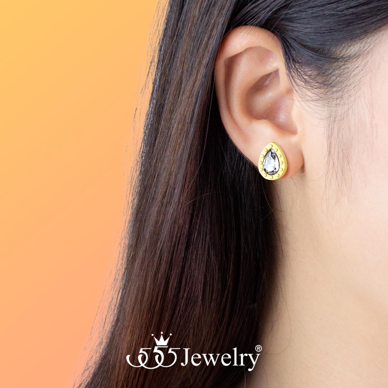 image:image555Jewelry Hypoallergenic Stainless Steel Sparkly CZ Teardrop Bridal Stud Earrings for WomenGold
