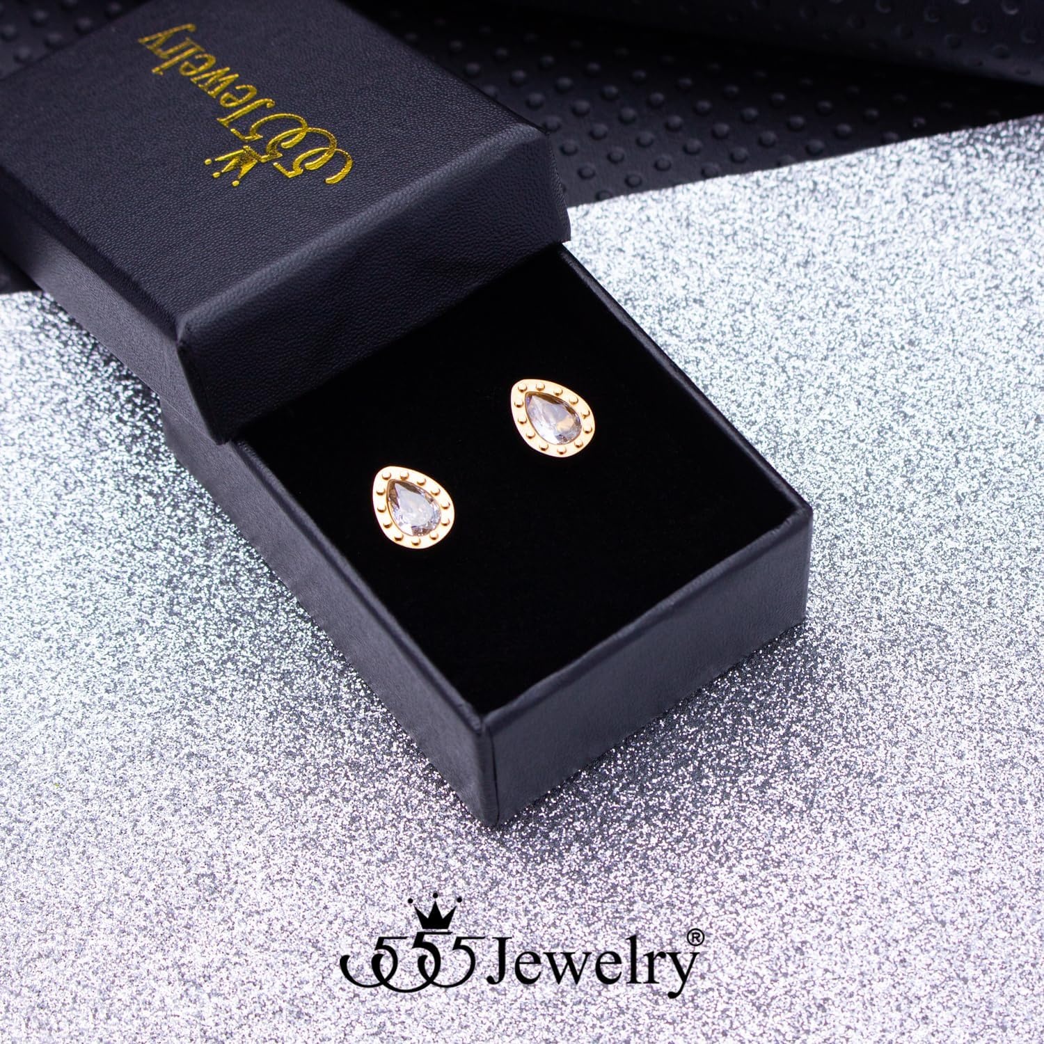 image:image555Jewelry Hypoallergenic Stainless Steel Sparkly CZ Teardrop Bridal Stud Earrings for WomenRose Gold
