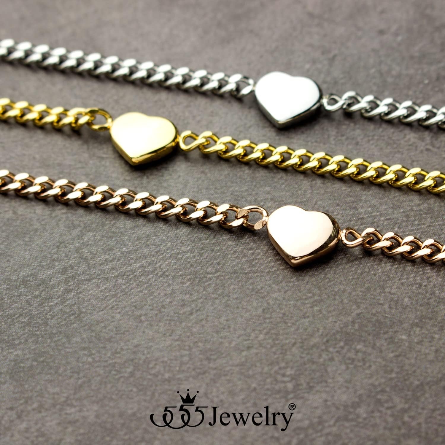 image:image555Jewelry Long Stainless Steel Stationed Hearts Curb Link Chain Necklace for WomenGold
