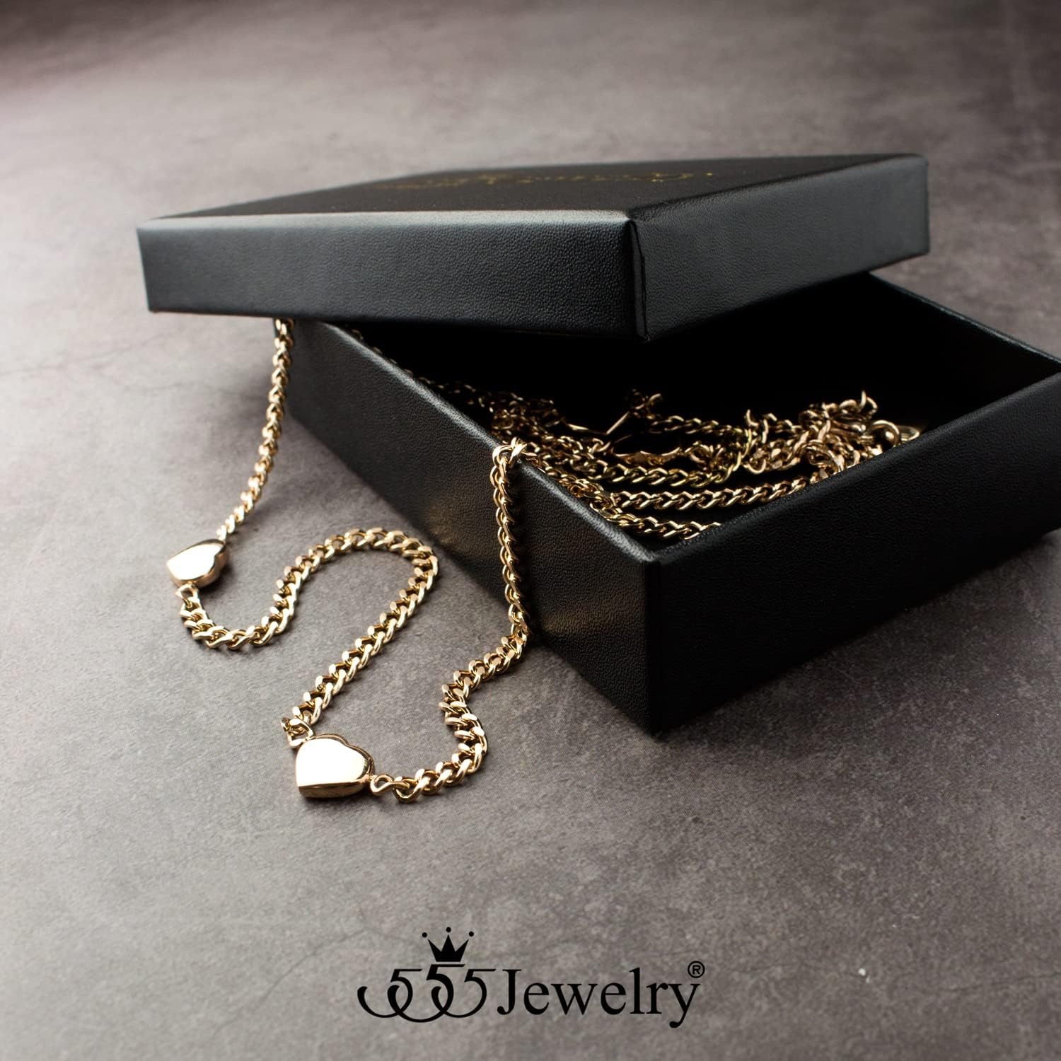 image:image555Jewelry Long Stainless Steel Stationed Hearts Curb Link Chain Necklace for WomenRose Gold