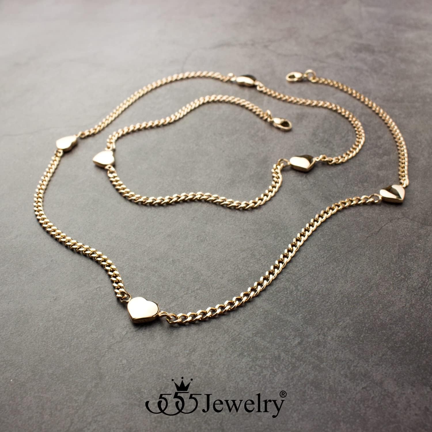 image:image555Jewelry Long Stainless Steel Stationed Hearts Curb Link Chain Necklace for WomenRose Gold